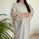 Grey Women's Abaya with Colorful Floral Embroidery