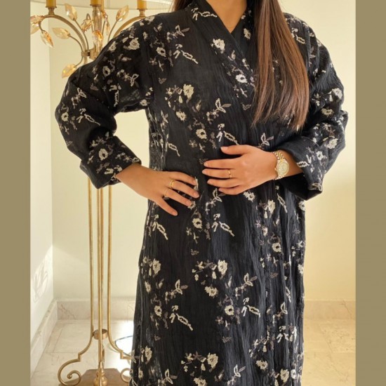 Black Abaya With Floral Embroidery
